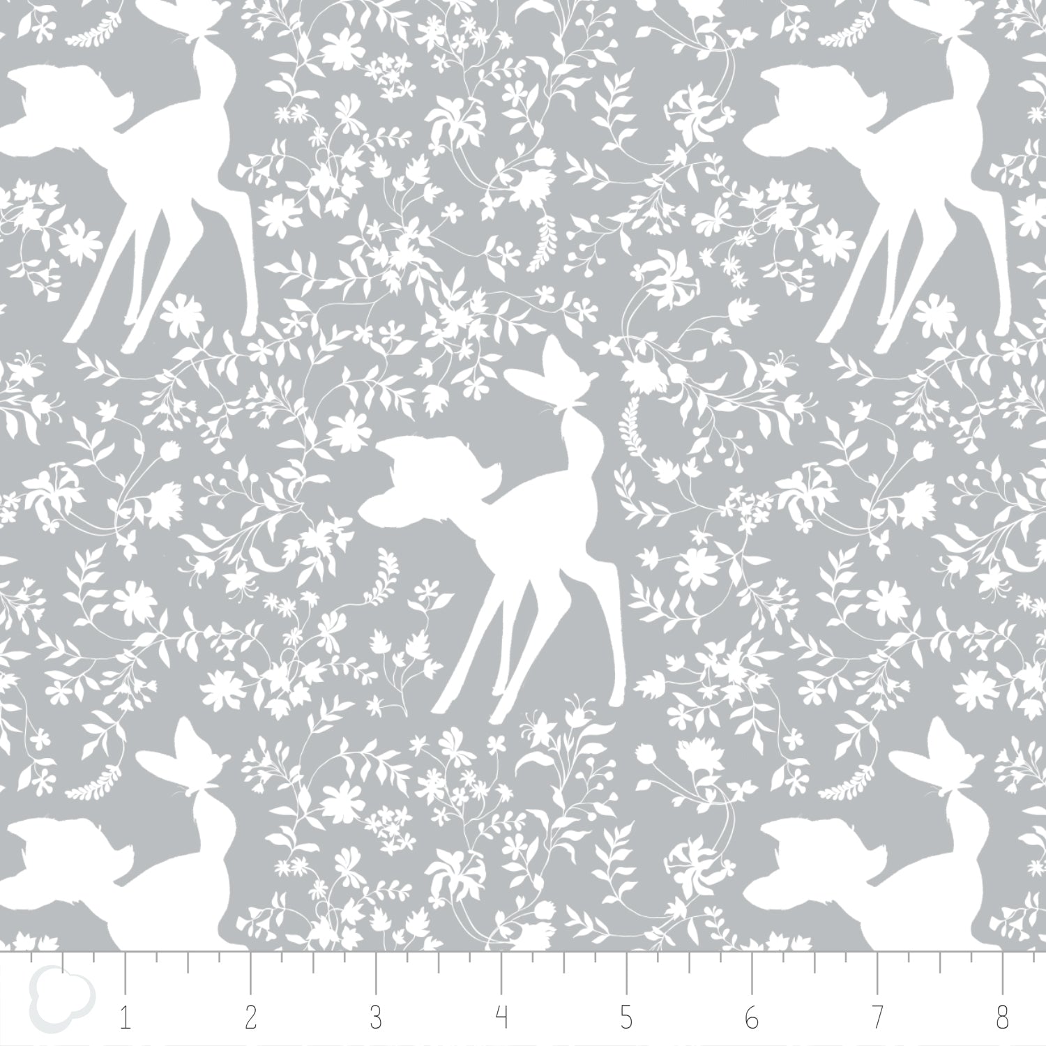 Disney Bambi Silhouette in Grey & White Cotton Fabric - Vera Fabrics