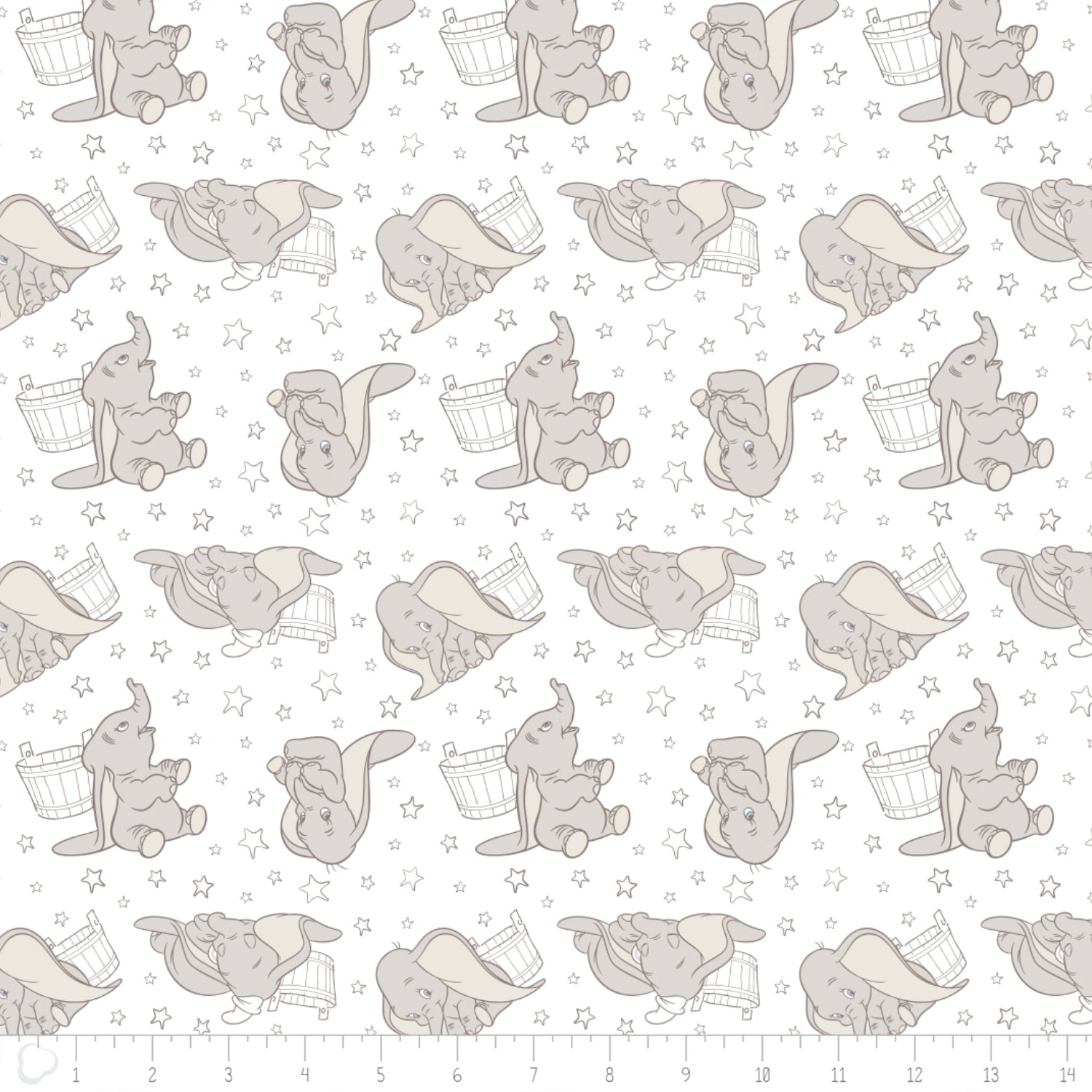 Licensed Disney Dumbo Elephant Stars in Dark Taupe Cotton Fabric - Vera Fabrics