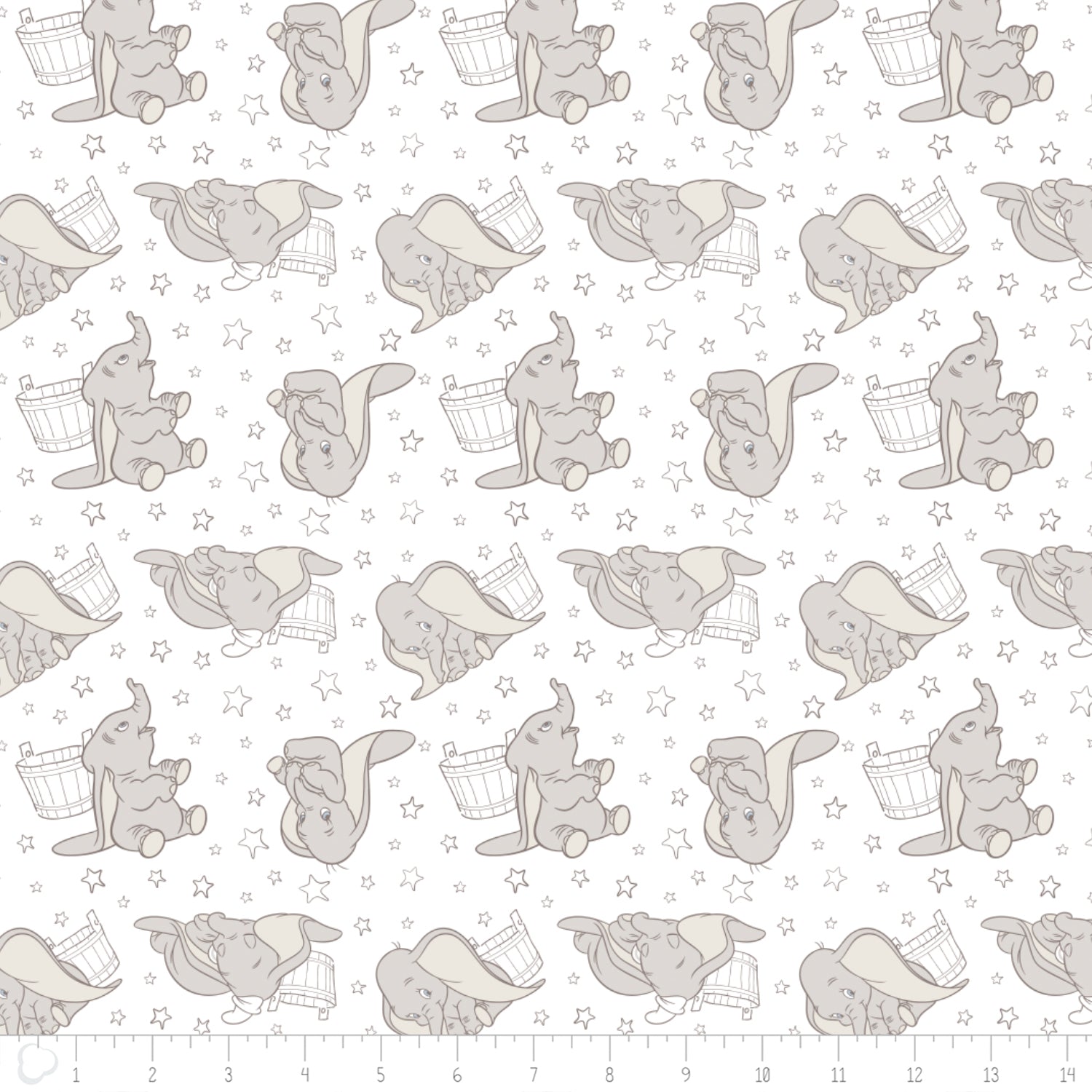 Licensed Disney Dumbo Elephant Stars in Dark Taupe Cotton Fabric - Vera Fabrics