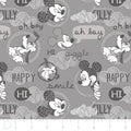 Licensed Disney Mickey Mouse Friends Smile & Giggle Grey Cotton Fabric - Vera Fabrics