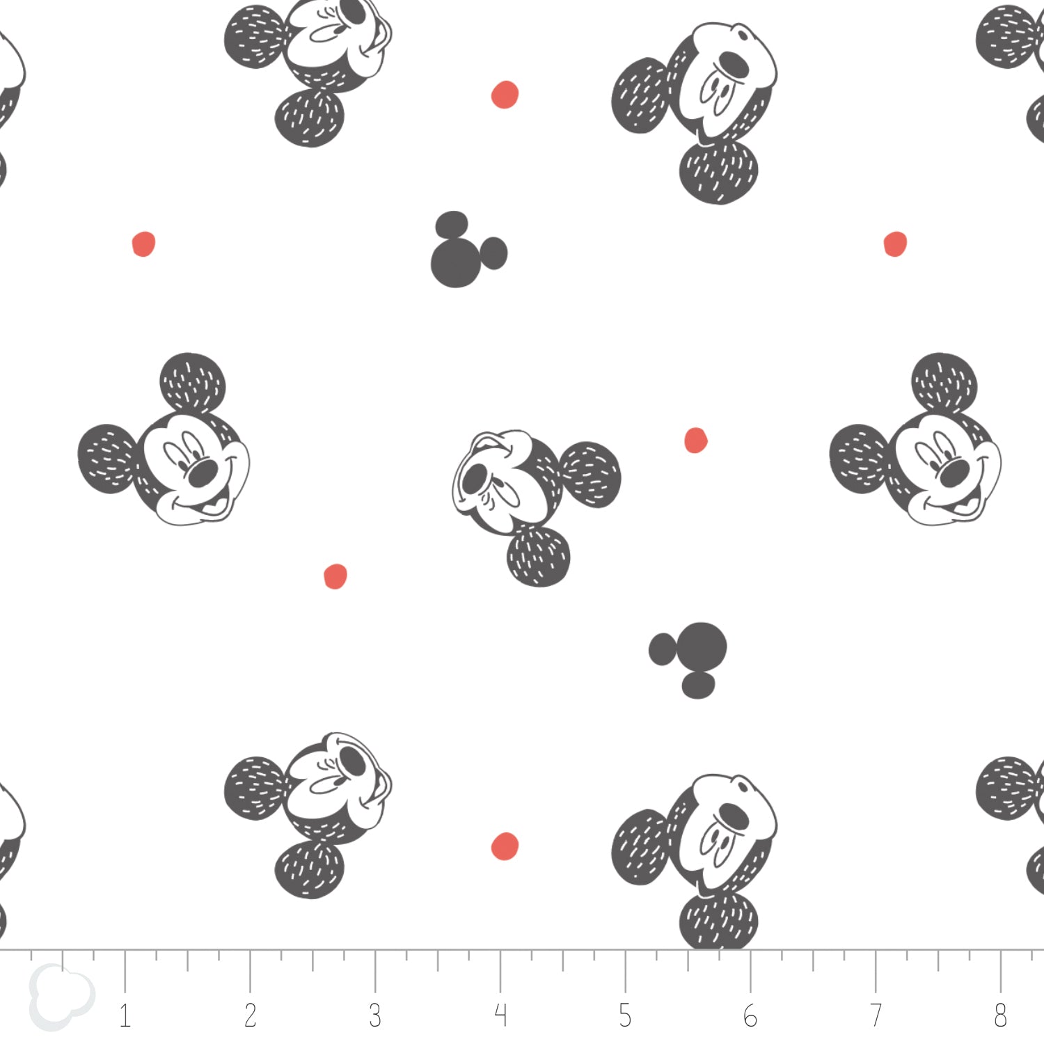 Licensed Disney Mickey Mouse Heads Spotty Cotton Fabric - Vera Fabrics