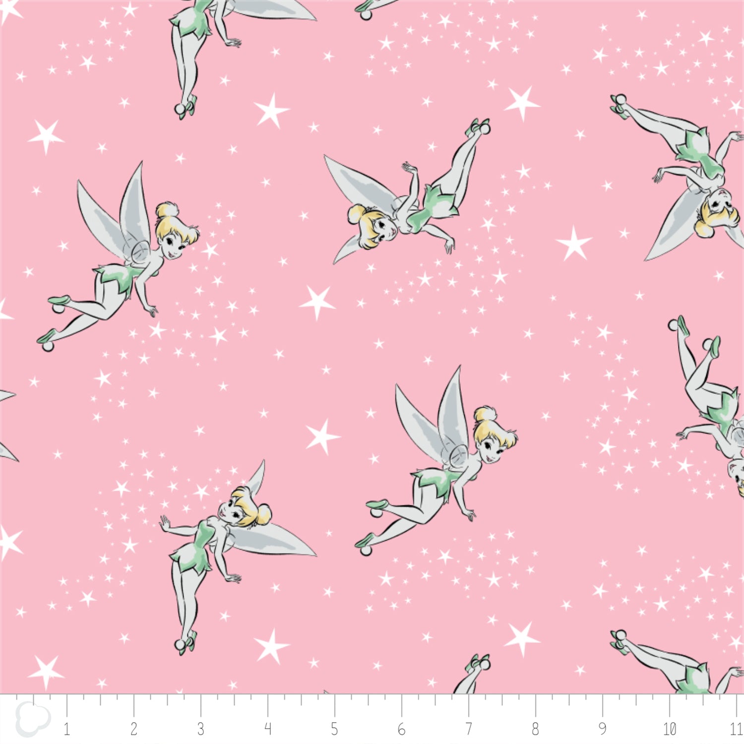 Licensed Disney Tinkerbell Pixie Dust in Pink with Stars Cotton Fabric - Vera Fabrics