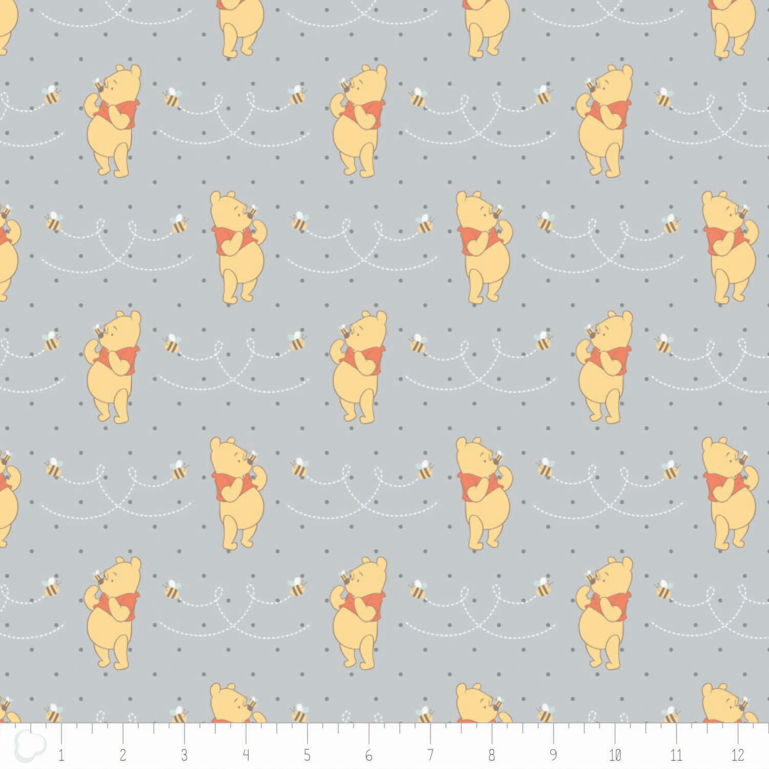Disney Winnie the Pooh Honeybee in Light Grey Cotton Fabric - Vera Fabrics
