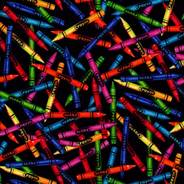 Colourful Crayons Novelty Cotton Fabric - Vera Fabrics