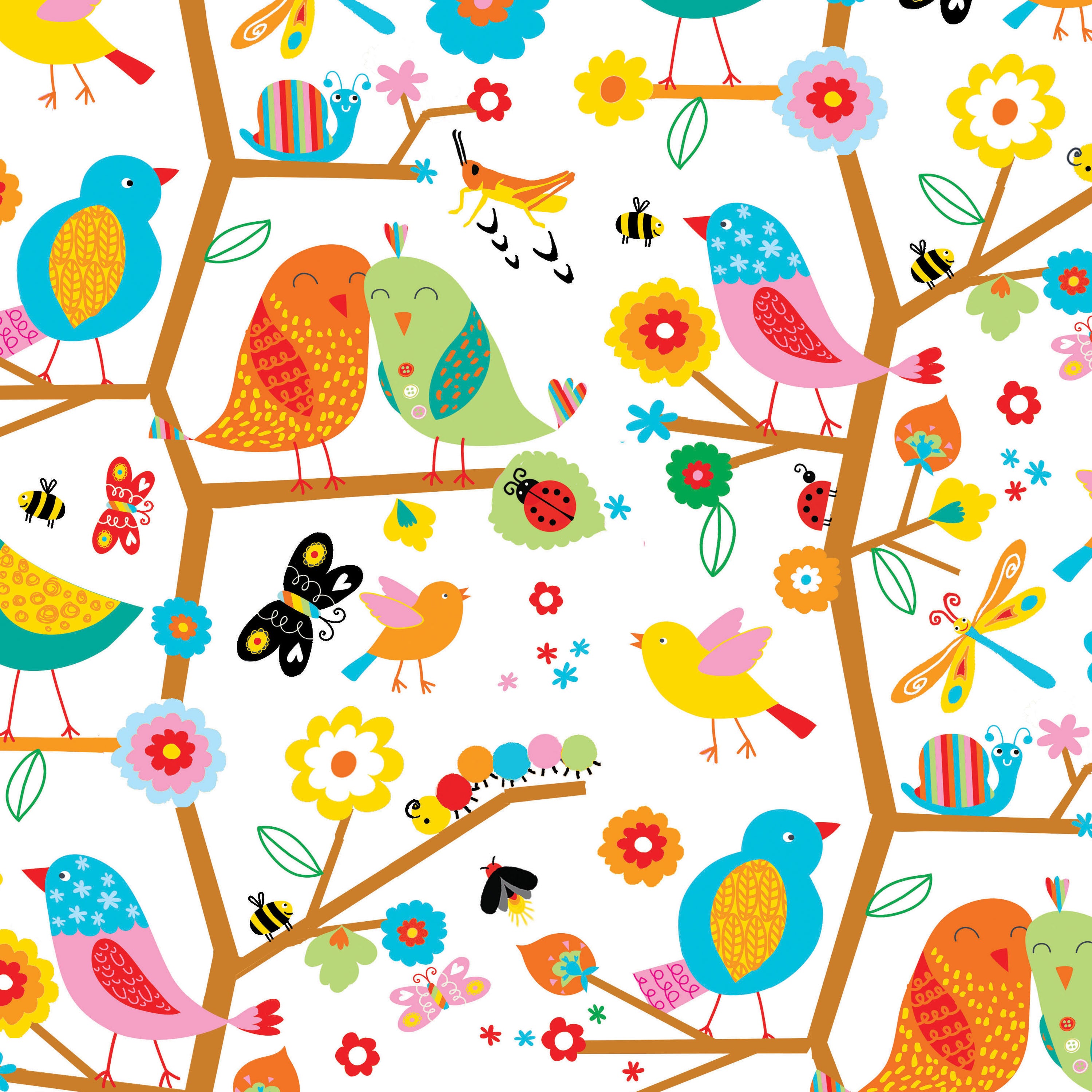 Birds Tweeting Backyard Buzz Cotton Fabric - Vera Fabrics