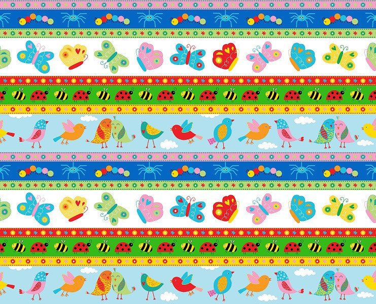 Animals in a Row Backyard Buzz Cotton Fabric - Vera Fabrics