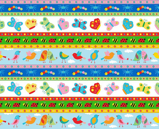 Animals in a Row Backyard Buzz Cotton Fabric - Vera Fabrics