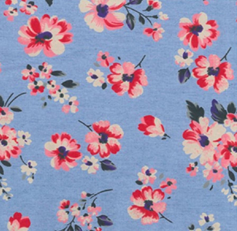 Floral Printed Lightweight 100% Cotton Denim Fabric - Light - Vera Fabrics