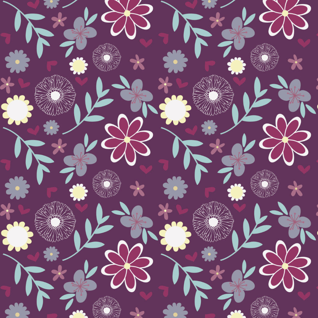 Deep Purple Large Flowers Cotton Fabric - Vera Fabrics