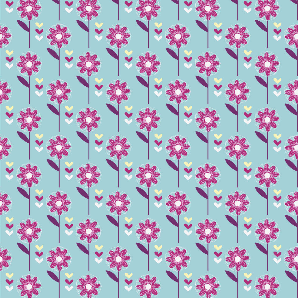Turquoise Daisy Flowers Cotton Fabric - Vera Fabrics