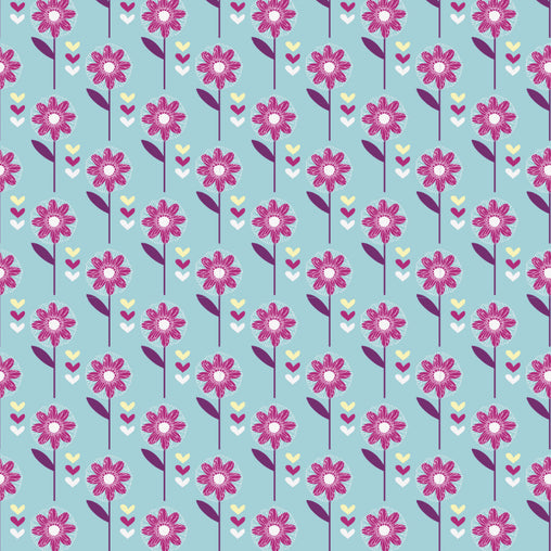 Turquoise Daisy Flowers Cotton Fabric - Vera Fabrics
