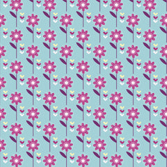 Turquoise Daisy Flowers Cotton Fabric - Vera Fabrics