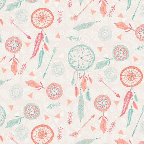 Mint & Orange Dream Catchers Cotton Fabric - Vera Fabrics