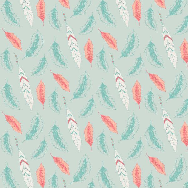 Dark Mint Feathers Cotton Fabric - Vera Fabrics
