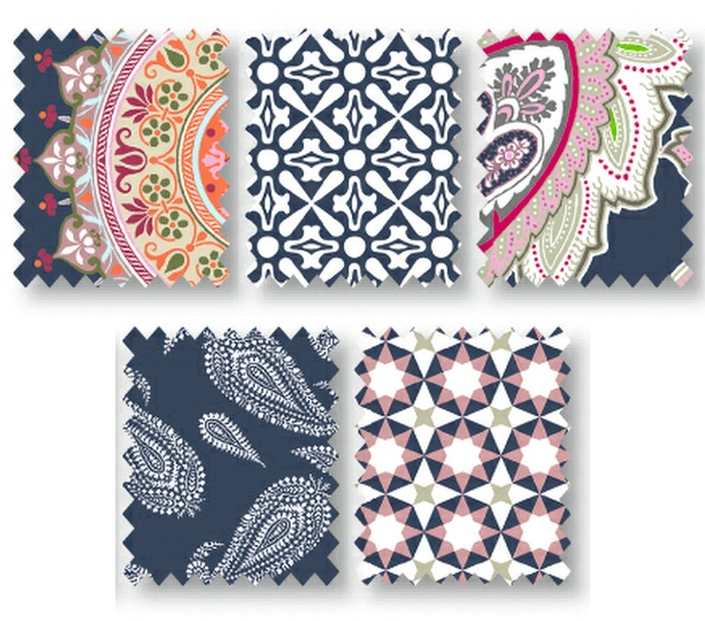 Navy Marrakesch Cotton Fabric Fat Quarter Bundle - Vera Fabrics