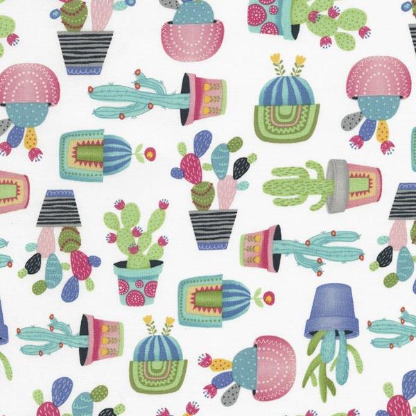 Potted Cactus Fun Summer Cacti Plants Novelty Print Cotton Fabric - Vera Fabrics
