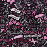 Pink Ribbon Chalkboard Keep Calm & Fight On Cotton Fabric