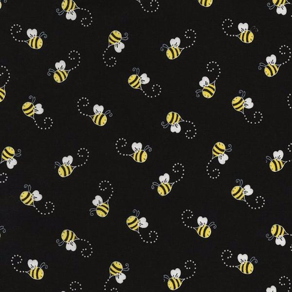 Buzzing Bees on Honeycomb Black Novelty Cotton Fabric - Vera Fabrics