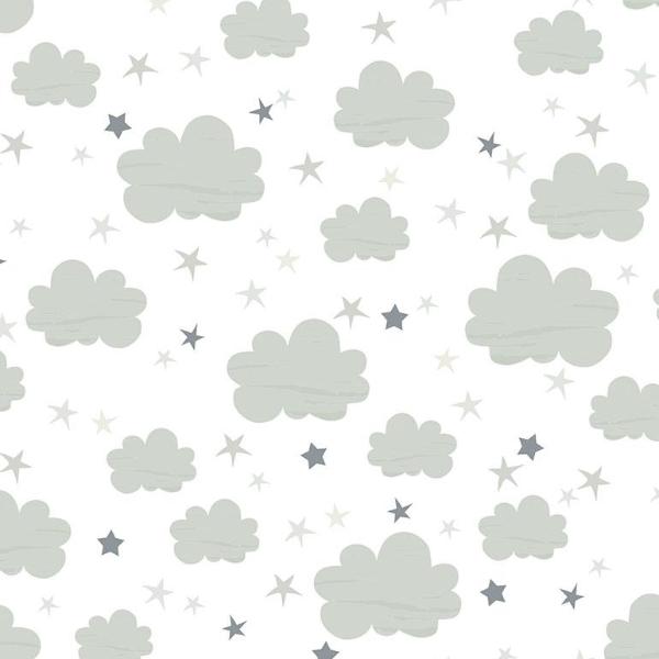 White & Grey Clouds Nursery Novelty Print Cotton Fabric - Vera Fabrics