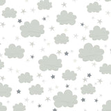 White & Grey Clouds Nursery Novelty Print Cotton Fabric