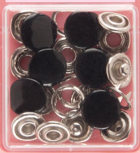 Button Snaps: Black - Solid Top, 11mm - 3 Sets - Vera Fabrics