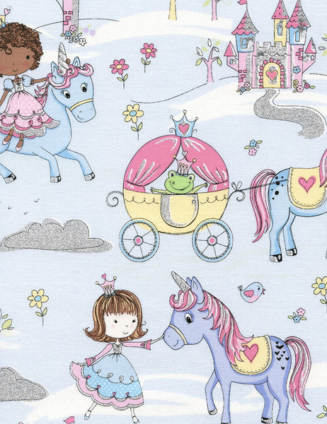 Princess Kingdom Castle Metallic Novelty Cotton Fabric - Vera Fabrics