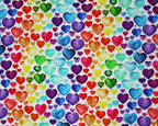 95% Cotton 5% Elastane Watercolour Rainbow Hearts Jersey 57" Fabric