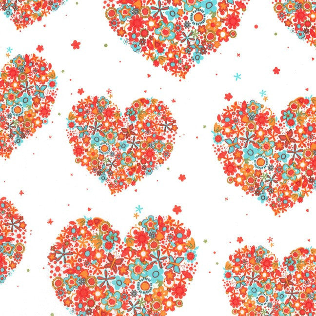 Hearts & Flowers Orange Cotton Fabric - Vera Fabrics