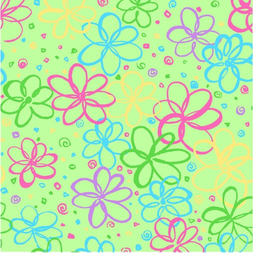 Green Flowers P&B's Bloom Cotton Fabric - Vera Fabrics