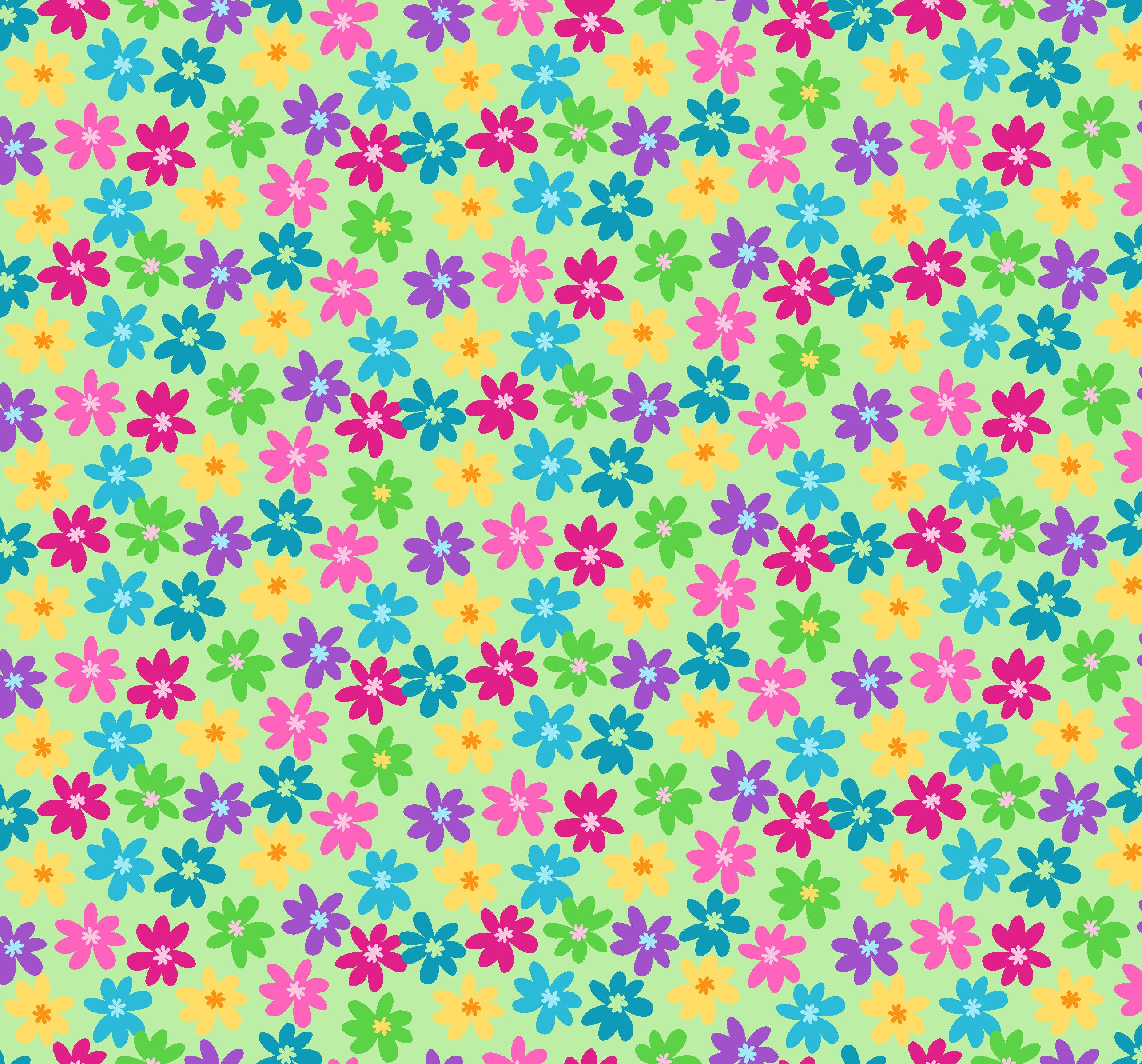 Multi Flowers on Green P&B's Bloom Cotton Fabric - Vera Fabrics