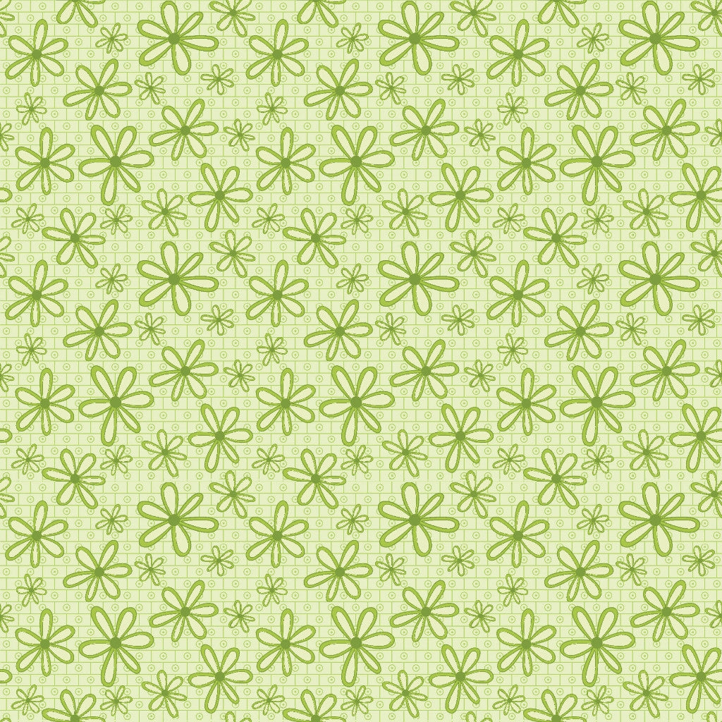 Green Flowers Basically Hugs Cotton Fabric - Vera Fabrics