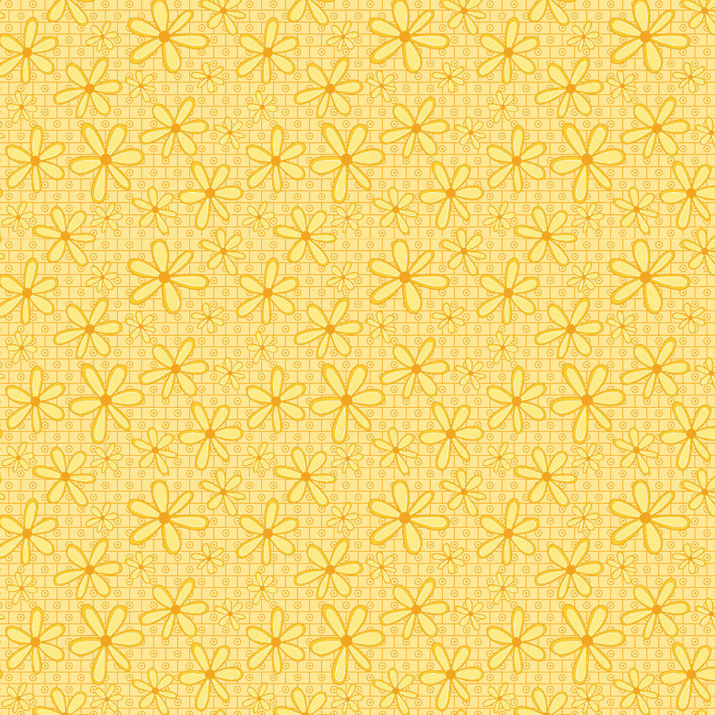 Yellow Flowers Basically Hugs Cotton Fabric - Vera Fabrics