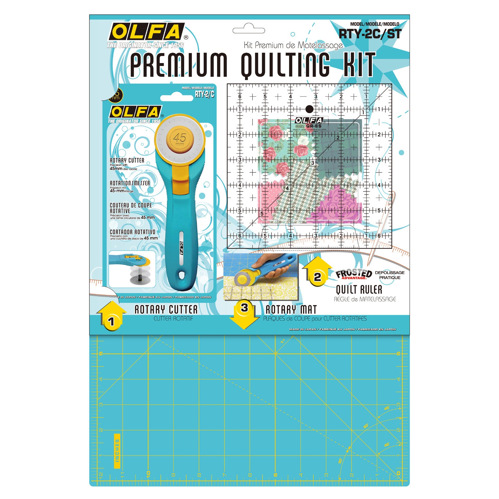 Aqua Premium Quilting Set - Rotary Cutter, Ruler & Mat - Vera Fabrics