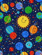 Happy Planets Solar System Worlds Novelty Novelty Cotton Fabric - Vera Fabrics
