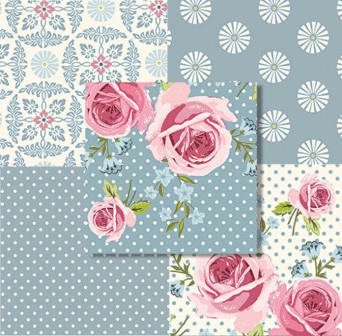 Blue Summer Loft Cotton Fabric Fat Quarter Bundle - Vera Fabrics