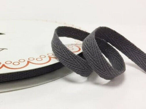 2 metres Charcoal Grey Gray 10mm Cotton Herringbone Tape Webbing Ribbon Craft Sewing