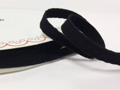 2 metres Black 10mm Cotton Herringbone Tape Webbing Ribbon Craft Sewing