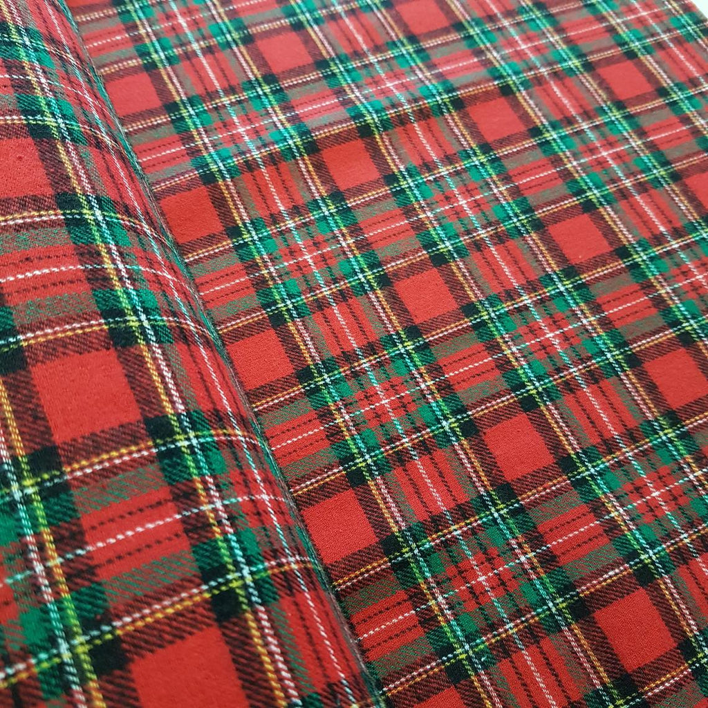 Brushed Red Tartan Checks Fabric 100% Cotton - Half a metre - 150cm/60" wide Soft to Touch Green/Black/White