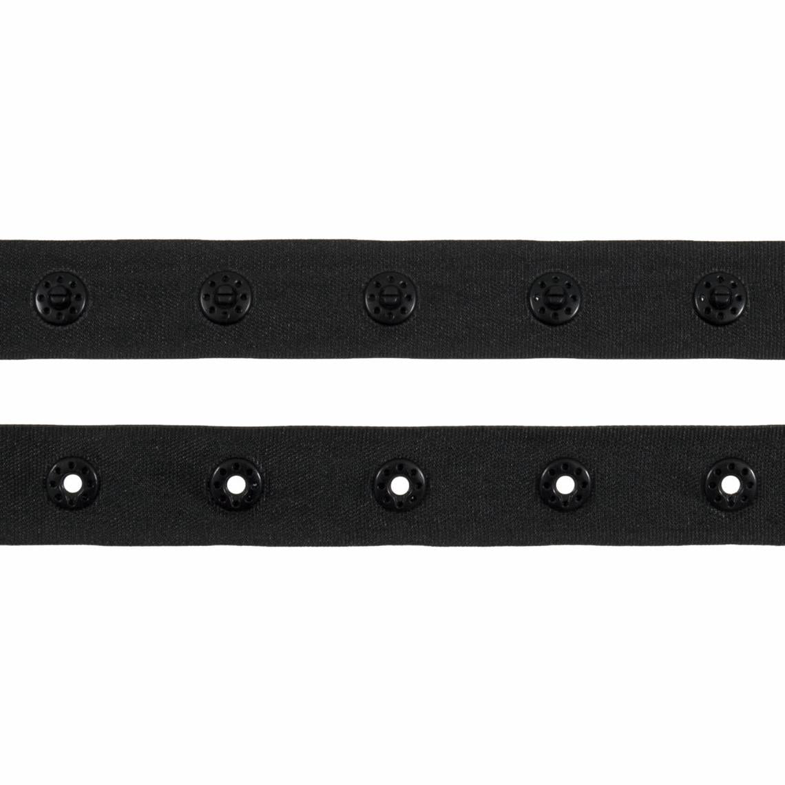 Black Snap Tape Ribbon - Nylon 18mm Round 25mm Spacing Children's Clothes/Duvets/Toys - by half a metre