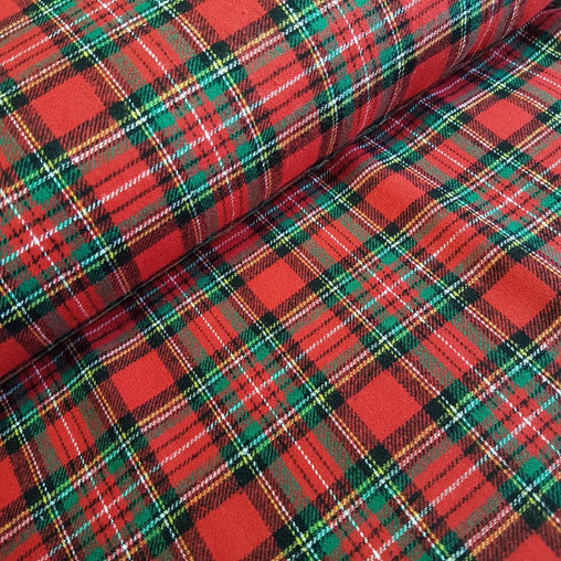 Brushed Red Tartan Checks Fabric 100% Cotton - Half a metre - 150cm/60" wide Soft to Touch Green/Black/White