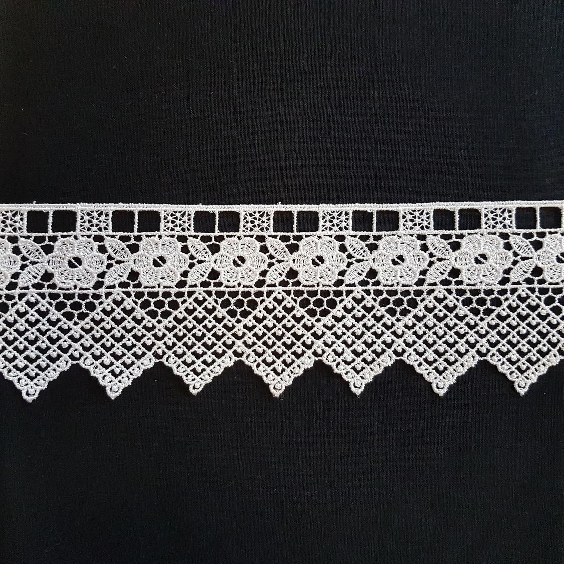 2.5"/62mm Cream Flowers Checker-board ZigZag Excellent Quality Delicate Intricate Guipure Lace Trimming Ribbon - by the metre