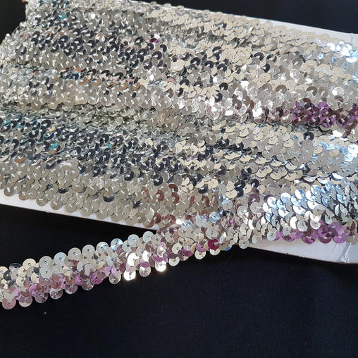 0.75"/20mm Silver Sequins Shiny Stretchy Excellent Quality Trimming Clothes Craft Costumes Bling- by the metre