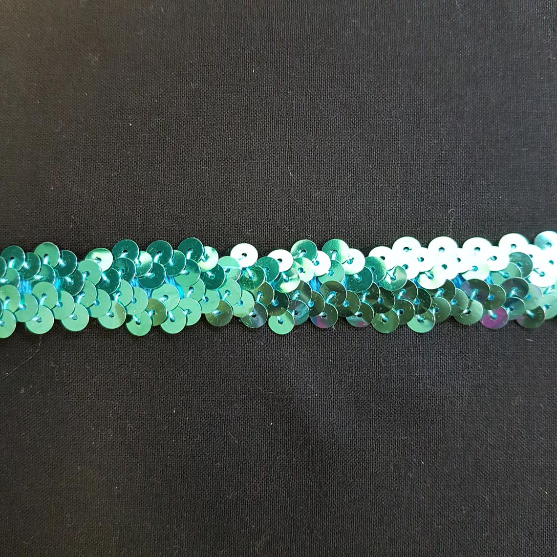 0.75"/20mm Sea Green Sequins Shiny Stretchy Excellent Quality Trimming Clothes Craft Costumes Bling- by the metre