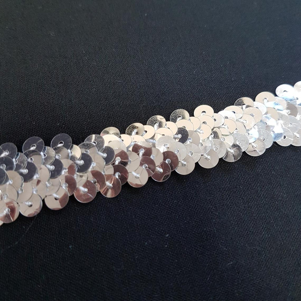 0.75"/20mm Silver Sequins Shiny Stretchy Excellent Quality Trimming Clothes Craft Costumes Bling- by the metre
