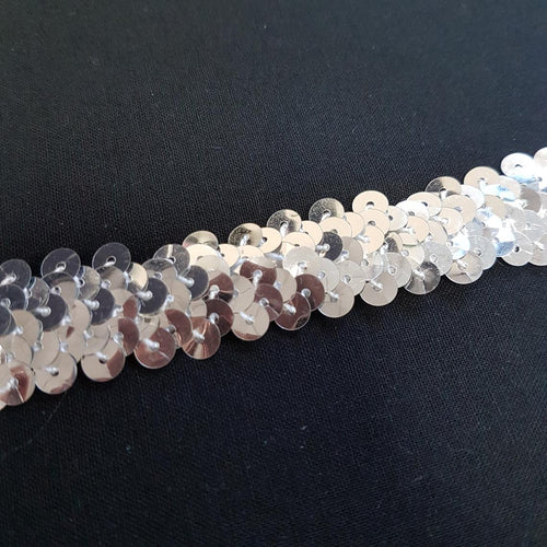 0.75"/20mm Silver Sequins Shiny Stretchy Excellent Quality Trimming Clothes Craft Costumes Bling- by the metre