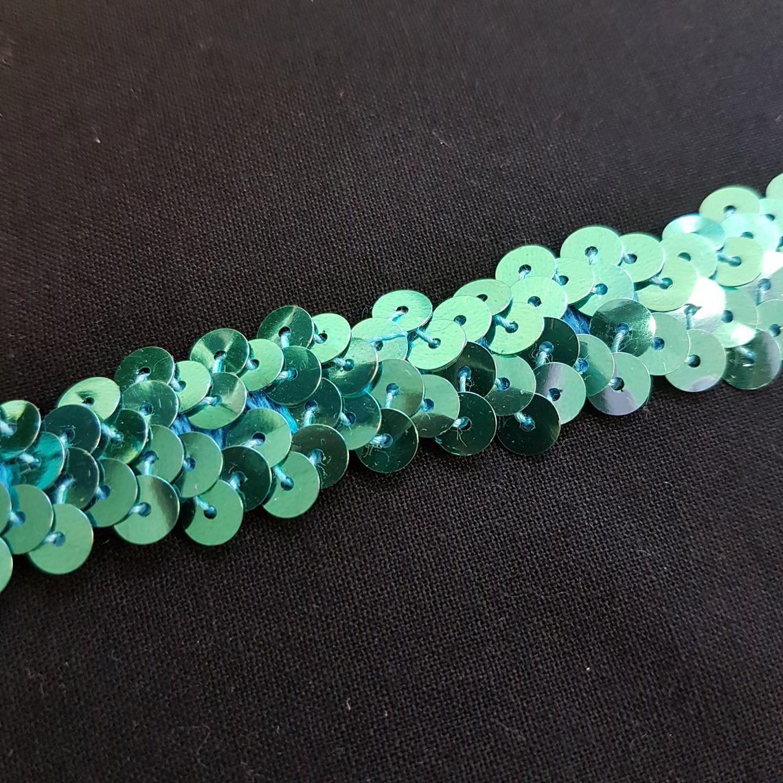 0.75"/20mm Sea Green Sequins Shiny Stretchy Excellent Quality Trimming Clothes Craft Costumes Bling- by the metre