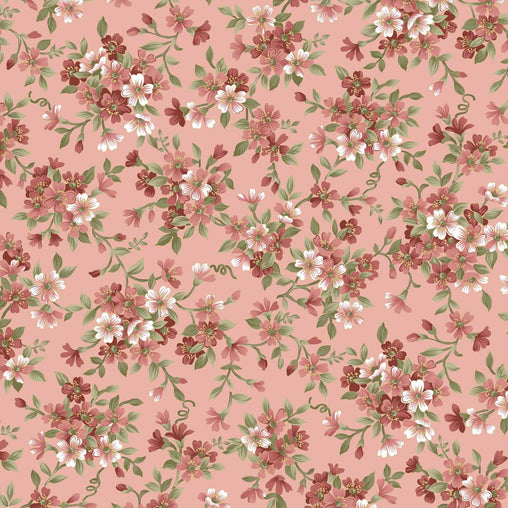Soft Pink Floral Flowers Garden Peach Vintage Print Fabric