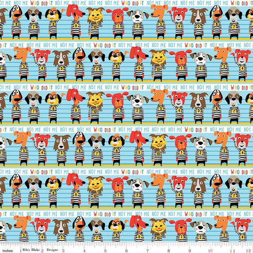 Cops and Robbers Dogs Who Did it Not Me Funny Cartoon Animals Fat Quarter 100% Cotton Fabric by Riley Blake (UK)