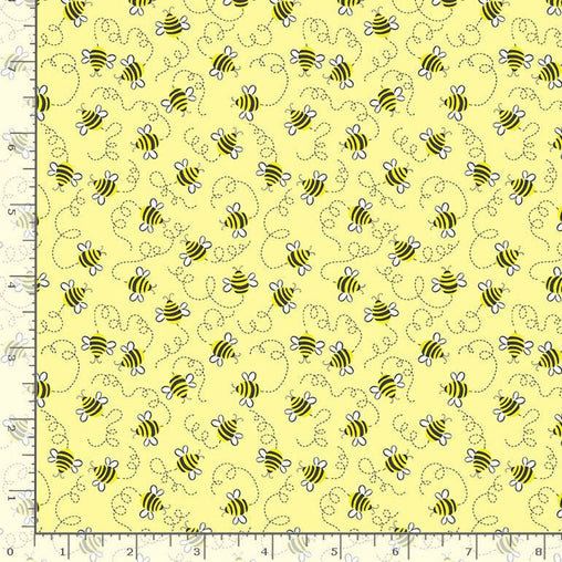 Swirling Bees on Yellow Novelty Fat Quarter Cotton Fabric by Timeless Treasures (UK)