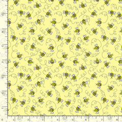 Swirling Bees on Yellow Novelty Fat Quarter Cotton Fabric by Timeless Treasures (UK)